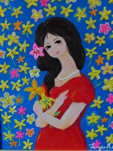 Art hand Auction ≪国美協≫坂上布由加, 『赤い服の少女』, 油彩画, F6号:40, 9cm×31, 8cm, 一点物, 新品高級油彩額付, 直筆サイン･真作保証付, 絵画, 油彩, 人物画