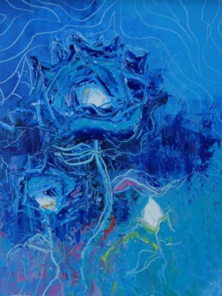 國立美術館关口進, 蓝玫瑰, 油画, F6：40, 9×31, 8厘米, 独一无二的油画, 全新高品质油画带框, 有亲笔签名并保证真实, 绘画, 油画, 自然, 山水画