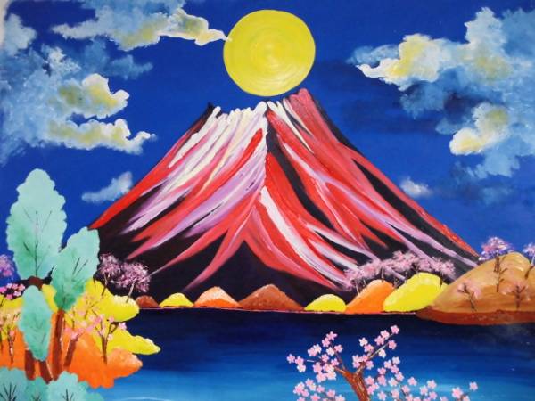 ≪Komikyo≫Reiko Honma, Mont Fuji coloré, Peinture à l'huile/F50 : 116, 7cm×90, 9 cm, Peinture à l'huile unique en son genre, Peinture à l'huile neuve de haute qualité avec cadre, Signé à la main et authenticité garantie, peinture, peinture à l'huile, Nature, Peinture de paysage