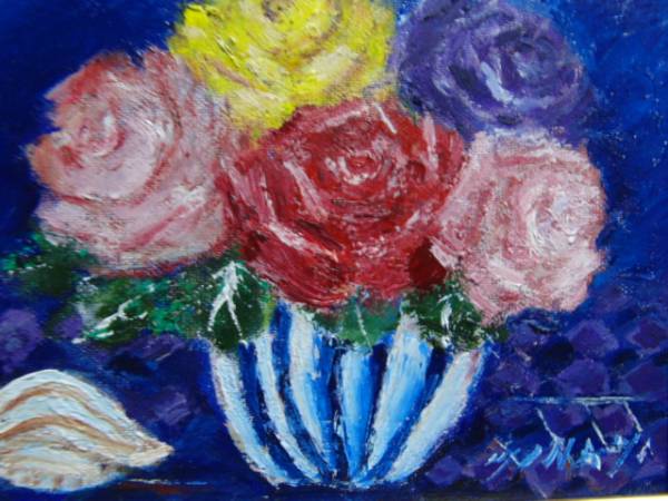 ≪Kunibikyo≫Mihoko Minami, Fleurs et coquillages (Rose), peinture à l'huile, Numéro SM : 22, 7cm×15, 8 cm, Peinture à l'huile unique en son genre, Peinture à l'huile neuve de haute qualité avec cadre, Signé à la main et authenticité garantie, peinture, peinture à l'huile, Nature, Peinture de paysage