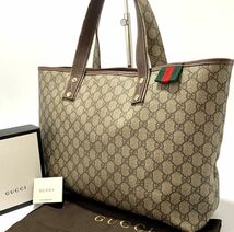 1円〜【超希少】 グッチ GUCCI ハンドバッグ シマ シェリーライン ウェブ GG柄 A4 PVC レザー トートバッグ 大容量 ブラウン 茶色 211134_画像1