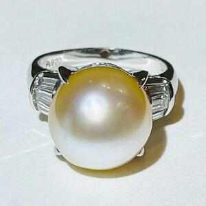 *Pt900 pearl 12.8mm& diamond ring *