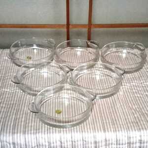【送料無料】HOYA ホーヤ ガラス製 持ち手付 丸皿 ６枚セット 長期保管品 匿名発送