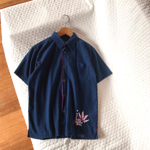 インディゴ◎ GAIJIN MADE 金魚刺繍 シャツ 半袖 メンズ 1 ハリウッドランチマーケット BLUE BLUE ガイジンメイド