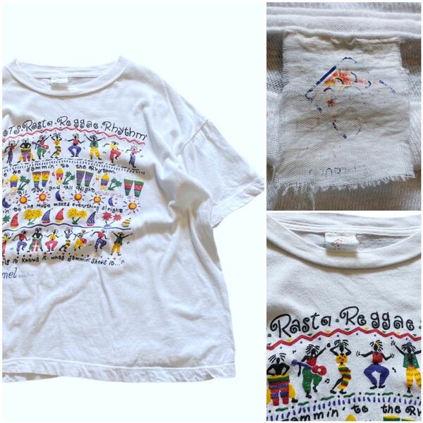 90's ヴィンテージ REGGAE レゲエ Tシャツ ホワイト 白 roots rock rasta ラスタ ドレッド ボブマーリー ジャマイカ ブジュバントン