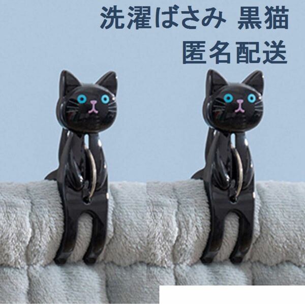 新品 洗濯ばさみ ２個セット 洗濯バサミ 黒猫 ネコ ねこ ピンチ クリップ