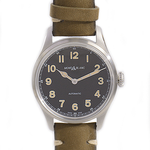 モンブラン 時計 メンズ ミリタリー 1858 ヴィンテージ アンティーク 腕時計 革ベルト ブラック文字盤 自動巻 MONTBRANC 119907 中古