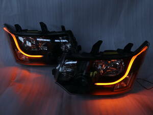 三菱 純正 デリカ D5 CV5W HID ヘッドライト 左右 セット LED シーケンシャルウインカー インナーブラック 艶消し 塗装 KOITO 100-87918