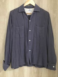 50sCAMPUS 絣柄長袖レーヨンシャツ/40s60sビンテージ オープンカラーシャツ 