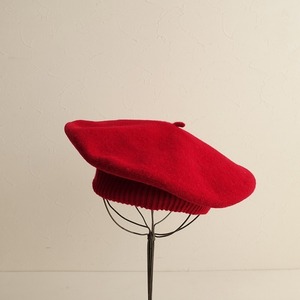 ■【美品】ローレール LAULHERE *リブニット ウールベレー帽 レッド*赤毛帽子ぼうしキャップハットレディース0222【61B22】