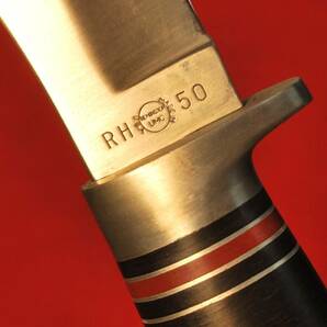 No.RH-50 REMINGTON Hunting Knife.レザーワッシャーハンドル・全長:22.5cm 革ケース付・Madse in Italyの画像9