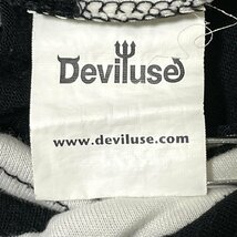 (^w^)b デビルユース ボーダー柄 Vネック 半袖 Tシャツ 白×黒 Deviluse ロゴ ワッペン 刺繍 サーフ カジュアル アメカジ 古着 M_画像9