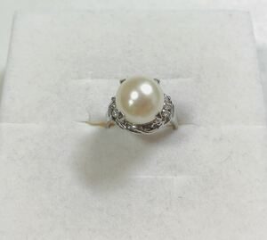 [Pawn Shop Owariya Shoten Tokyo] ☆ Отделан ☆ Pt900 Platinum Pearl Diamond Ladies Ring 10 мм #8 0,09CT