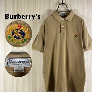 [90s][ популярный бренд ]Burberry's Burberry z вышивка шланг Logo боковой разрез Vintage рубашка-поло с коротким рукавом L размер бежевый б/у одежда 