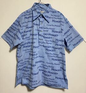 グッドレギュラー　OLD 70s 80s 総柄　　半袖シャツ　プルオーバー　ハワイ　HAWAII アイラブユーハワイ　USA アメリカ　vintage