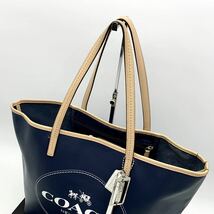 1円~【極美品】コーチ COACH メンズ ビジネスバッグ ブリーフケース トート ハンド A4収納 通勤 通学 書類 レザー ネイビー 紺 デカロゴ_画像8