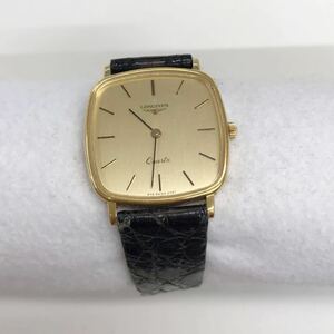  A【JU 187】【LONGINES/ロンジン】スイス製　文字盤ゴールド　スクエア　革ベルト　クォーツ　メンズ腕時計