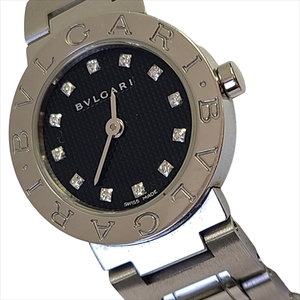【中古】110 BVLGARI (ブルガリ) ブルガリブルガリ BB23SS 12Pダイヤ ロゴ入り クオーツ ブラック文字盤 腕時計