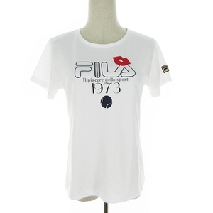 未使用品 フィラ FILA Tシャツ カットソー スポーツウェア 半袖 プリント ロゴ L 白 ホワイト /AAM30 レディース