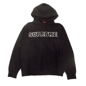 18SS シュプリーム SUPREME Cord Collegiate Logo Hooded Sweatshirt パーカー フーデッド スウェットシャツ ロゴ S 黒 ブラック メンズ