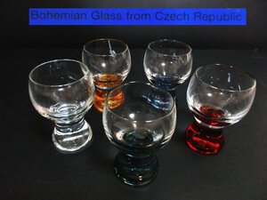 XM768△ボヘミアグラス / BOHEMIA / ワイングラス / Czech republic / 口径4.5x高さ8cm // 計5点 // 食前酒 / 5色 / 箱入り / 未使用
