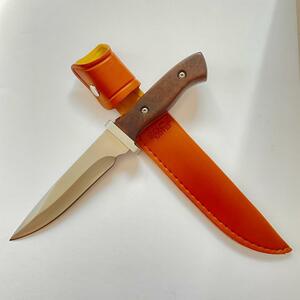 フルタング ナイフ 木製グリップ ブラウン シース 付き ステンレス 新品