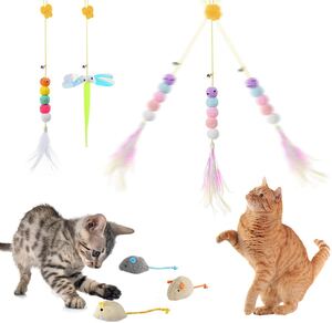 猫おもちゃ ドア掛け 6枚セット 猫じゃらし 自動回弾 噛むおもちゃ