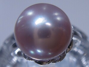 n22511 綺麗 大粒　天然真珠　指輪サイズ調節自由 11.2mm 925銀 パール