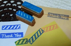 ★ハンドメイド消しゴムはんこ★マスキングテープ風★Thank You&シマシマ