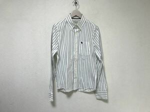 本物アバクロアンドフィッチAbercrombie&Fitchコットンストライプ柄長袖シャツミリタリーアメカジサーフスーツビジネスメンズ白ホワイトS