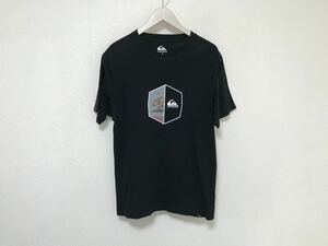 本物クイックシルバーQUIKSILVERコットンロゴプリント半袖TシャツスーツミリタリーアメカジビジネスサーフメンズM黒ブラック