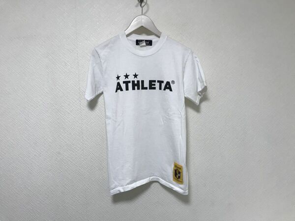 本物アスレタATHLETAコットンロゴプリント半袖Tシャツストリートミリタリーアメカジビジネスサーフメンズ白ホワイトS日本製スポーツ