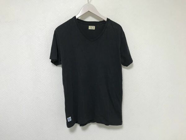 本物テスTESコットン無地Vネック半袖TシャツビジネススーツサーフアメカジメンズM黒ブラック