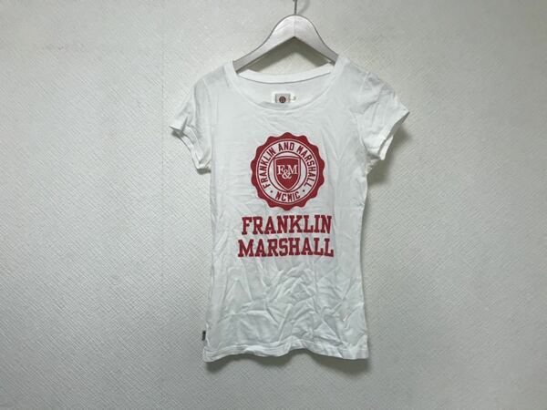 本物フランクリンマーシャルFRANKLIN MARSHALLコットンロゴプリント半袖Tシャツビジネススーツアメカジ白ホワイトSレディースイタリア製