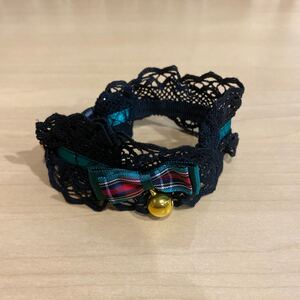 新品 未使用 Lulu doll ワンちゃん 猫ちゃん 首輪 カラー ブラック レース グリーン レッド チェック柄 鈴付き