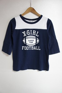 X-girl エックスガール フットボールTシャツ 五分袖 カットソー 紺白 ネイビー ホワイト サイズ2 0591114 529M