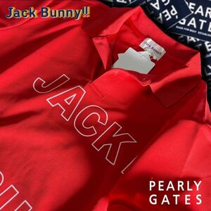 本物 新品28387145 PEARLY GATESパーリーゲイツ/ジャックバニー 5(サイズL)超人気 ビッグ2段ロゴ半袖ポロシャツ 