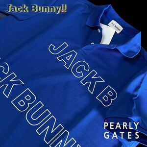 本物 新品28482145 PEARLY GATESパーリーゲイツ/ジャックバニー 5(サイズL)超人気 ビッグ2段ロゴ半袖ポロシャツ 