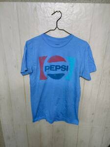ｂ－５３７　PEPSI　SAVVY　ペプシー　サヴィー　半袖　ブルー　青　tシャツ　サイズS　柄シャツ　メンズ