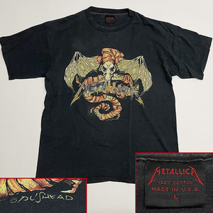 [ очень редкий!] Metallica футболка L 90 годы GIANT Vintage Metallica PUSHEAD 90s Pas head USA wherever i mayre Chile NIN Guns