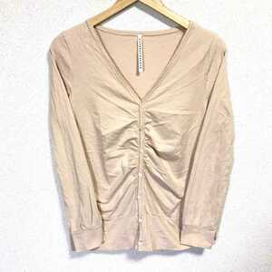 F5002dL made in Japan {sunaokuwahara Sunao Kuwahara } size M cardigan cotton 100% beige lady's car - ring V neck feather weave 
