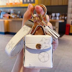 バッグチャーム ヘッドセットボックス バッグストラップ カバン飾り カバンチャーム キーホルダー 革 iPhoneイヤホン小物入れ No.014