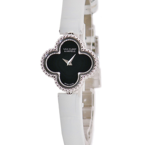 【3年保証】 ヴァンクリーフアーペル スウィート アルハンブラ VCARO8WU00 K18WG無垢 純正ダイヤ 黒 クオーツ レディース 腕時計