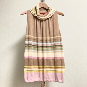 #anc ミッソーニ MISSONI カットソー 茶系 マルチ イタリア製 ボーダー ノースリーブ フリル レディース [744406]