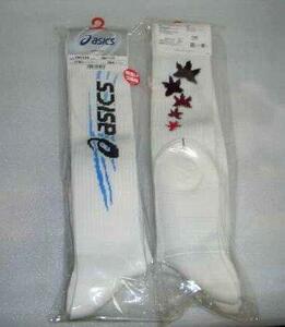  Asics pattern different 2 pair collection knee-high socks white × black 23~25cm* new goods */