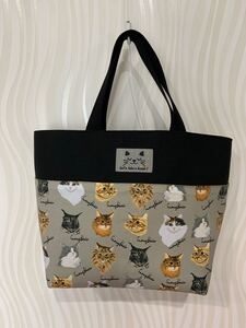 ハンドメイド☆ポケットたくさん♪トートバック/猫柄・毛長cat