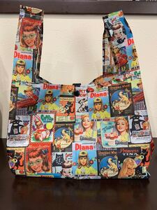 ハンドメイド☆エコバッグ・コンビニサイズ/ナイロン地/レトロアメリカン
