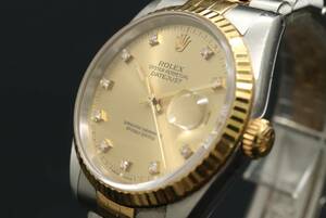 LVSP4-6-56 7T071-19 ROLEX ロレックス 腕時計 16233 デイトジャスト 10Pダイヤ X番 約105g メンズ YG SS コンビ 動作品 中古