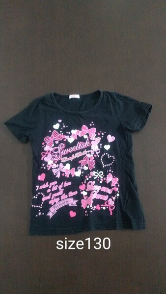 size130/ラブリー/ハート&リボンTシャツ//