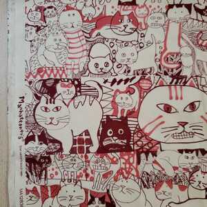 カットクロス■ Manhattaner's マンハッタナーズ 【群衆猫】アイボリー×ピンク プリント生地 猫 ネコ CAT オックス オックスフォード